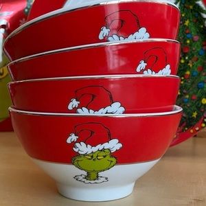x4 New Dr. Seuss How The Grinch Stole Christmas Soup Cereal Bowls Set